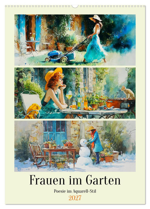 Frauen im Garten. Poesie im Aquarell-Stil (CALVENDO Wandkalender 2027)