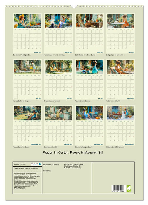 Frauen im Garten. Poesie im Aquarell-Stil (CALVENDO Wandkalender 2027)