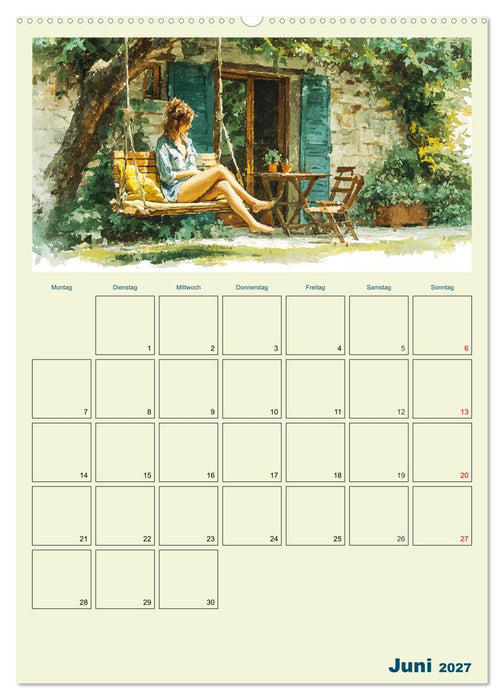 Frauen im Garten. Poesie im Aquarell-Stil (CALVENDO Wandkalender 2027)