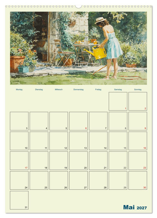 Frauen im Garten. Poesie im Aquarell-Stil (CALVENDO Premium Wandkalender 2027)