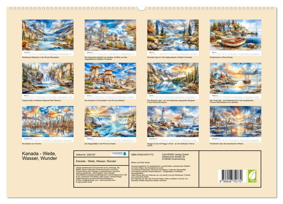 Kanada - Weite, Wasser, Wunder (CALVENDO Premium Wandkalender 2027)