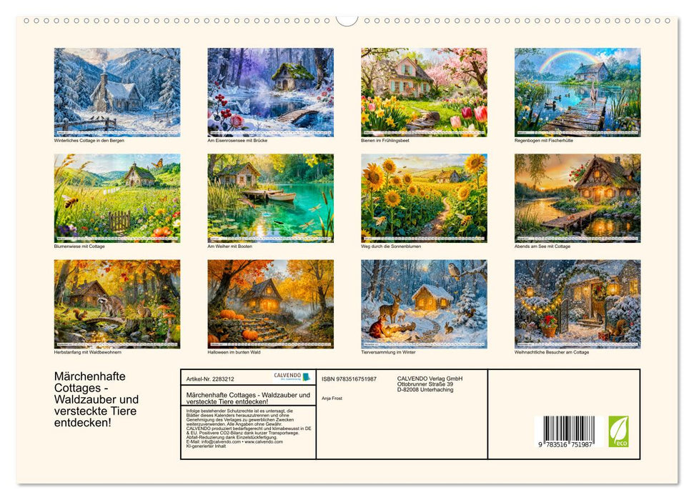 Märchenhafte Cottages - Waldzauber und versteckte Tiere entdecken! (CALVENDO Premium Wandkalender 2027)