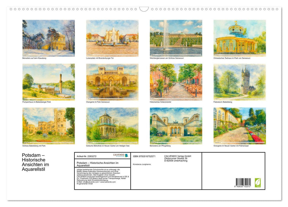 Potsdam – Historische Ansichten im Aquarellstil (CALVENDO Wandkalender 2027)