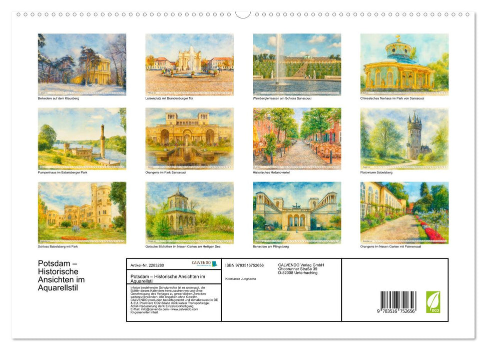 Potsdam – Historische Ansichten im Aquarellstil (CALVENDO Premium Wandkalender 2027)