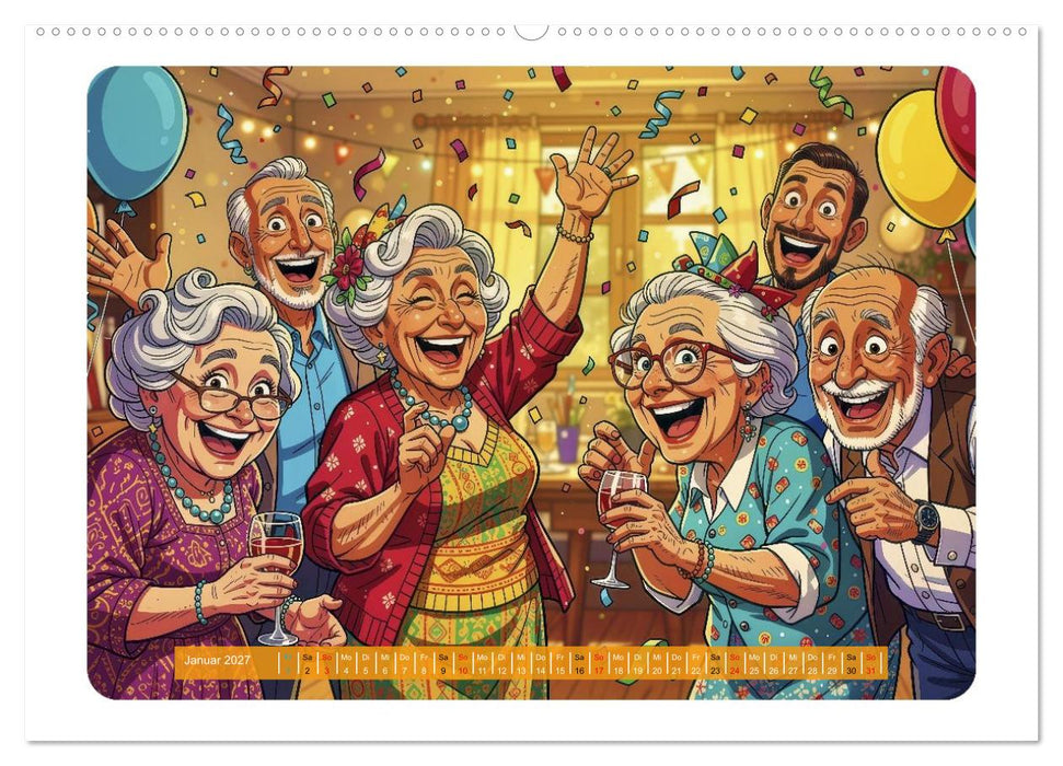 Charmante Rentner im Comic-Stil (CALVENDO Premium Wandkalender 2027)