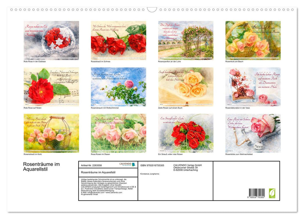 Rosenträume im Aquarellstil (CALVENDO Wandkalender 2027)
