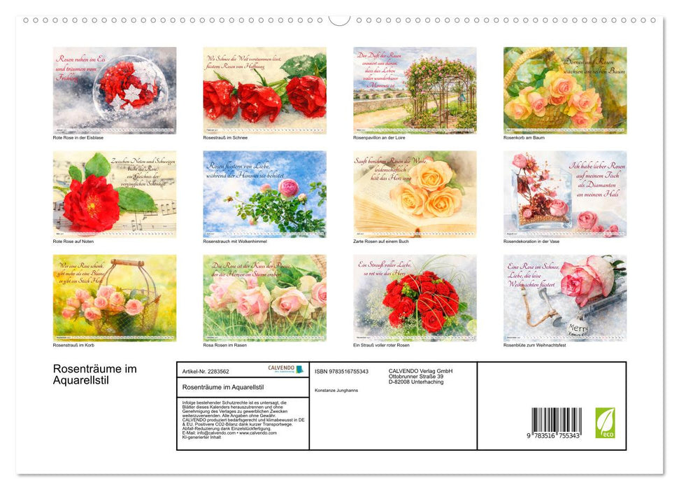 Rosenträume im Aquarellstil (CALVENDO Premium Wandkalender 2027)