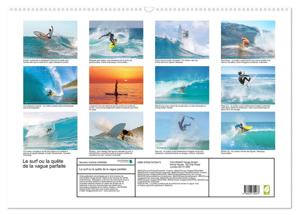 Le surf ou la quête de la vague parfaite (CALVENDO Calendrier mensuel 2027)