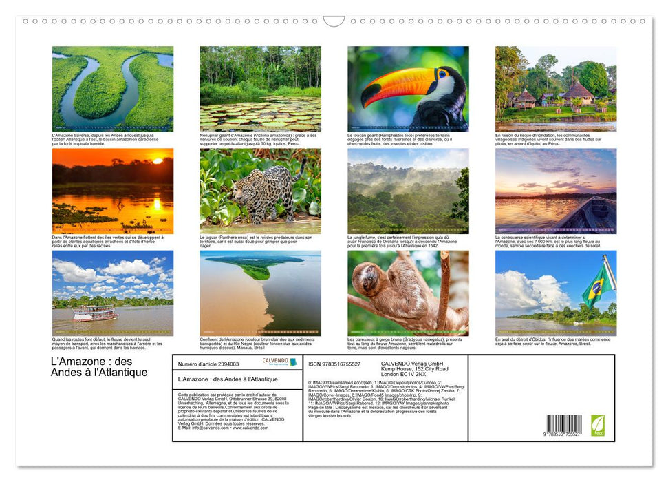 L'Amazone : des Andes à l'Atlantique (CALVENDO Calendrier mensuel 2027)