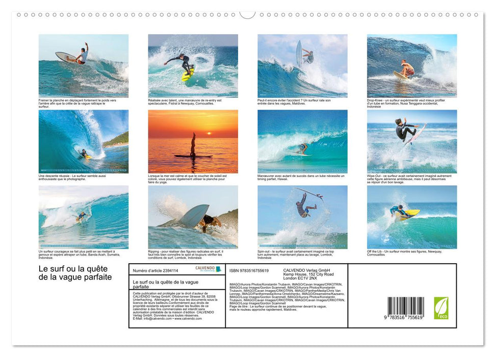 Le surf ou la quête de la vague parfaite (CALVENDO Calendrier supérieur 2027)