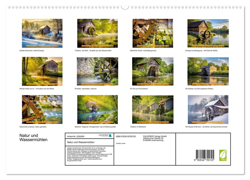 Natur und Wassermühlen (CALVENDO Premium Wandkalender 2027)