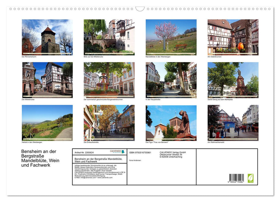 Bensheim an der Bergstraße Mandelblüte, Wein und Fachwerk (CALVENDO Wandkalender 2027)