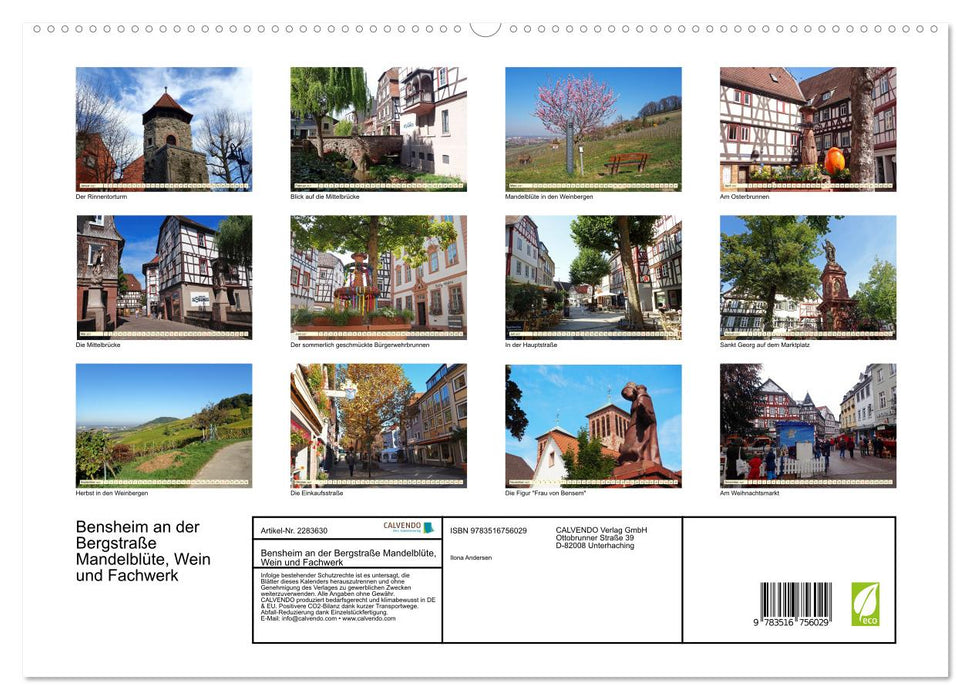 Bensheim an der Bergstraße Mandelblüte, Wein und Fachwerk (CALVENDO Premium Wandkalender 2027)