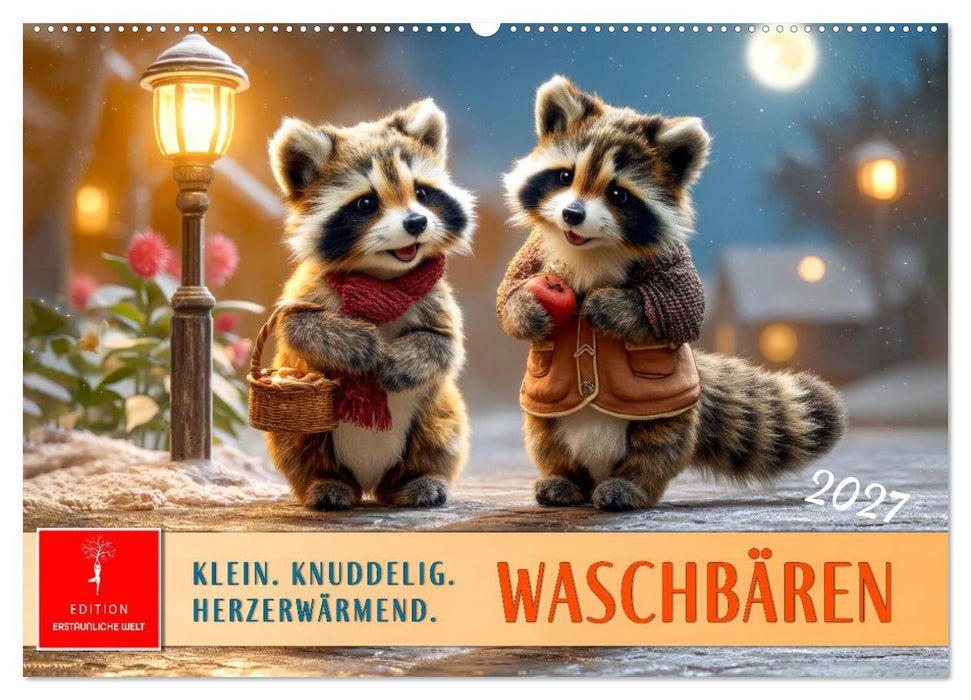 Waschbären - Klein. Knuddelig. Herzerwärmend. (CALVENDO Wandkalender 2027)