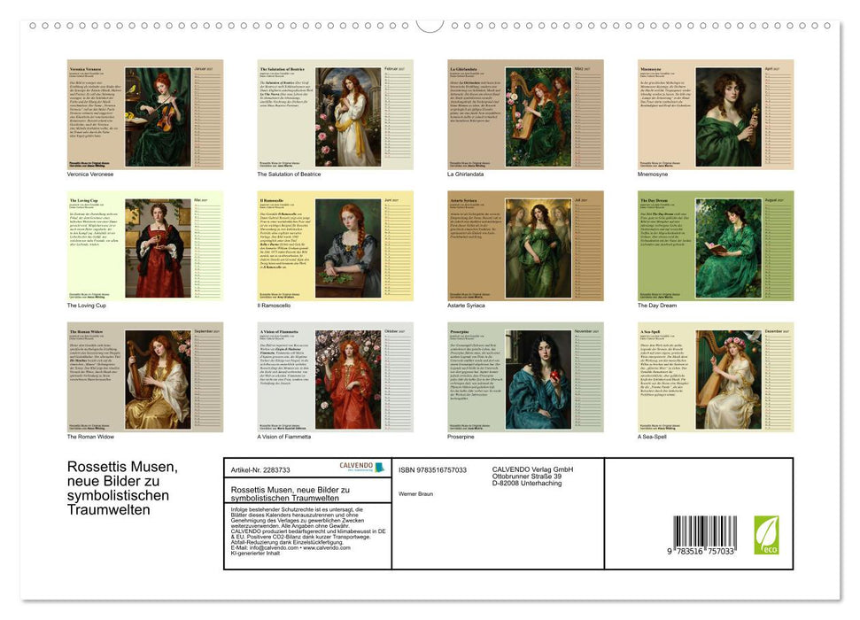 Rossettis Musen, neue Bilder zu symbolistischen Traumwelten (CALVENDO Premium Wandkalender 2027)