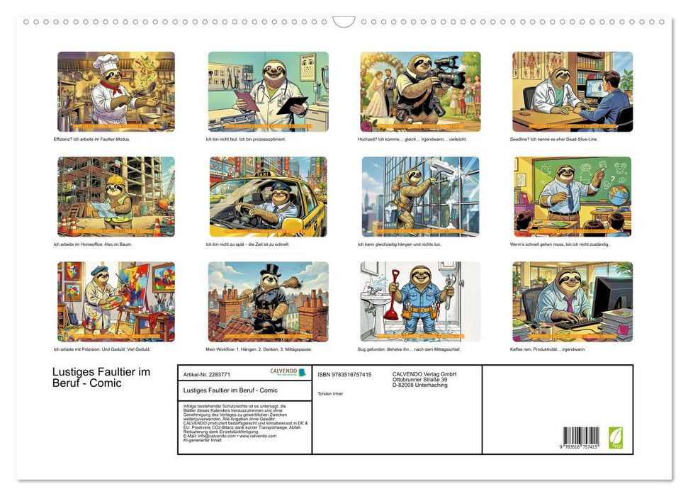 Lustiges Faultier im Beruf - Comic (CALVENDO Wandkalender 2027)