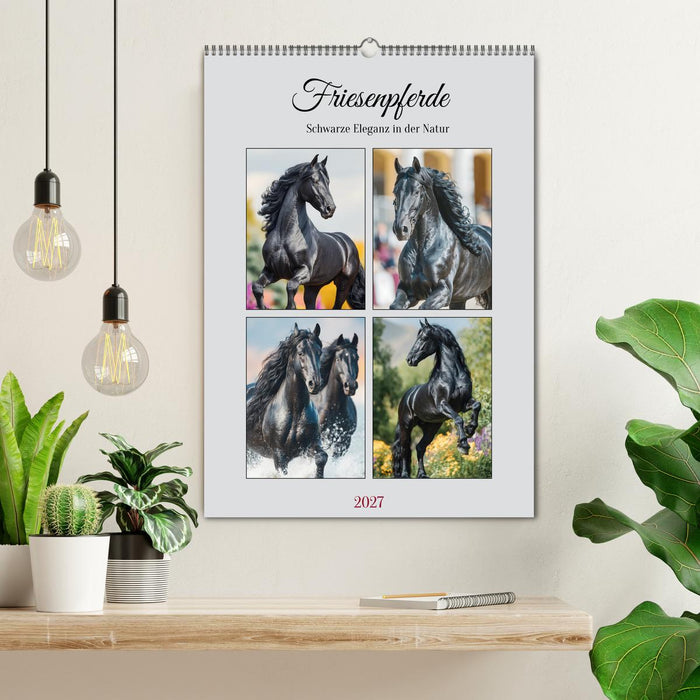 Friesenpferde. Schwarze Eleganz in der Natur (CALVENDO Wandkalender 2027)