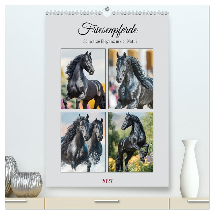 Friesenpferde. Schwarze Eleganz in der Natur (CALVENDO Premium Wandkalender 2027)