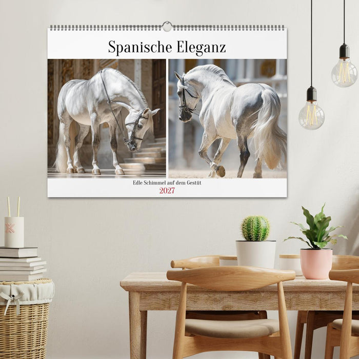 Spanische Eleganz. Edle Schimmel auf dem Gestüt (CALVENDO Wandkalender 2027)