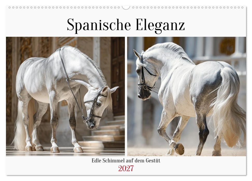 Spanische Eleganz. Edle Schimmel auf dem Gestüt (CALVENDO Wandkalender 2027)