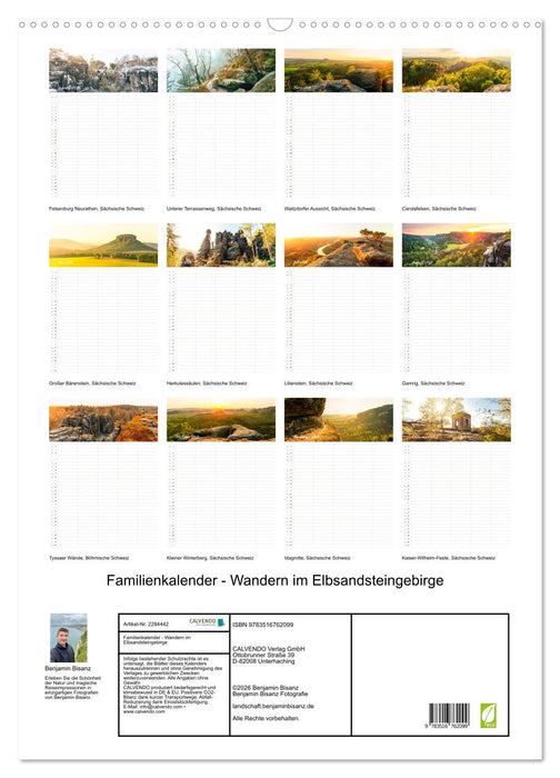 Familienkalender - Wandern im Elbsandsteingebirge (CALVENDO Wandkalender 2027)