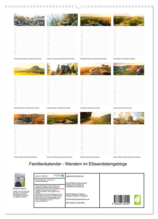 Familienkalender - Wandern im Elbsandsteingebirge (CALVENDO Premium Wandkalender 2027)