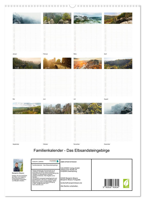 Familienkalender - Das Elbsandsteingebirge (CALVENDO Premium Wandkalender 2027)