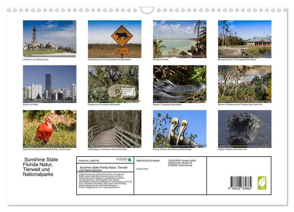 Sunshine State Florida Natur, Tierwelt und Nationalparks (CALVENDO Wandkalender 2027)