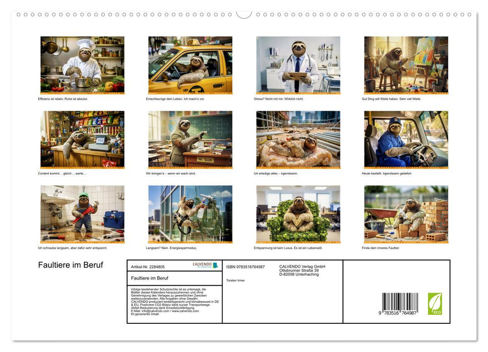 Faultiere im Beruf (CALVENDO Premium Wandkalender 2027)