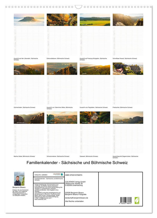 Familienkalender - Sächsische und Böhmische Schweiz (CALVENDO Wandkalender 2027)