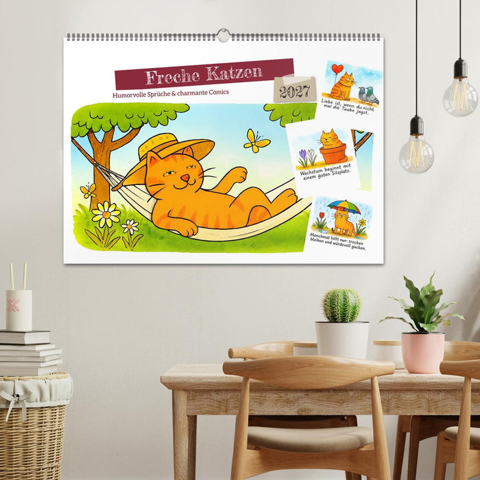 Freche Katzen - Humorvolle Sprüche und charmante Comics (CALVENDO Wandkalender 2027)