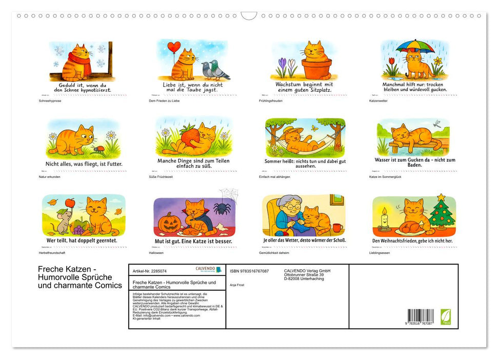 Freche Katzen - Humorvolle Sprüche und charmante Comics (CALVENDO Wandkalender 2027)