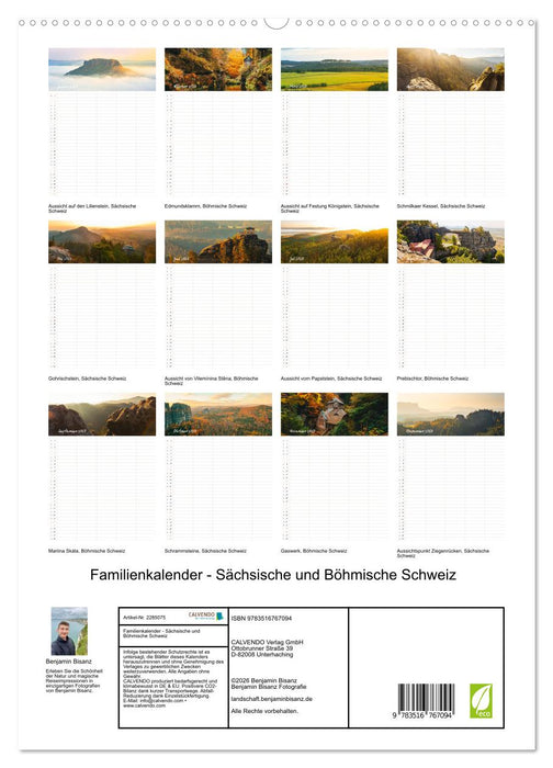 Familienkalender - Sächsische und Böhmische Schweiz (CALVENDO Premium Wandkalender 2027)