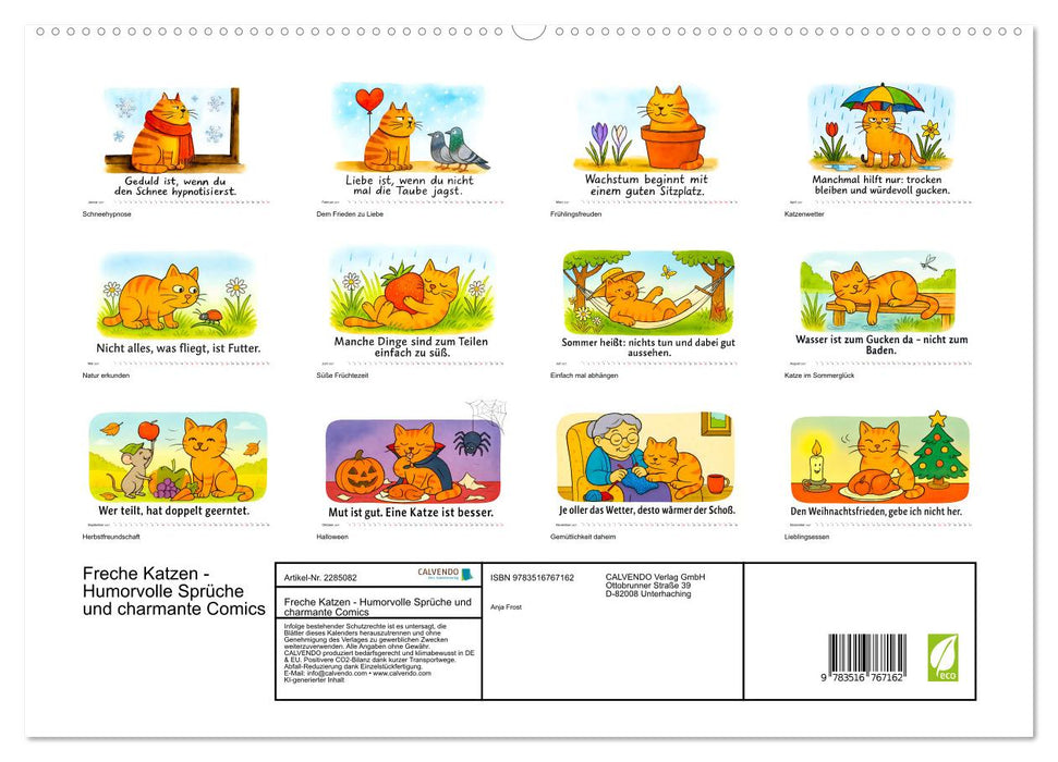 Freche Katzen - Humorvolle Sprüche und charmante Comics (CALVENDO Premium Wandkalender 2027)
