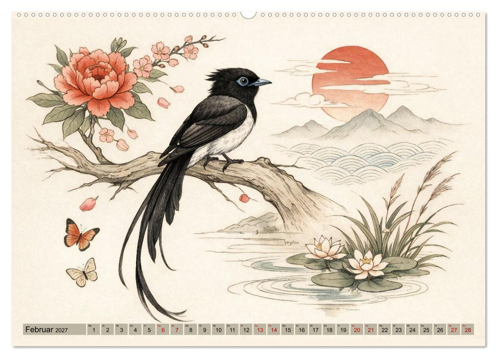 Naturwunder Japan: Faszinierende Vogelarten in traditioneller Kunst (CALVENDO Premium Wandkalender 2027)