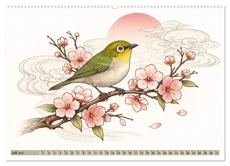 Naturwunder Japan: Faszinierende Vogelarten in traditioneller Kunst (CALVENDO Premium Wandkalender 2027)