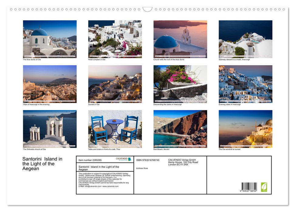 Santorini Island in the Light of the Aegean (CALVENDO Monthly Calendar 2027)