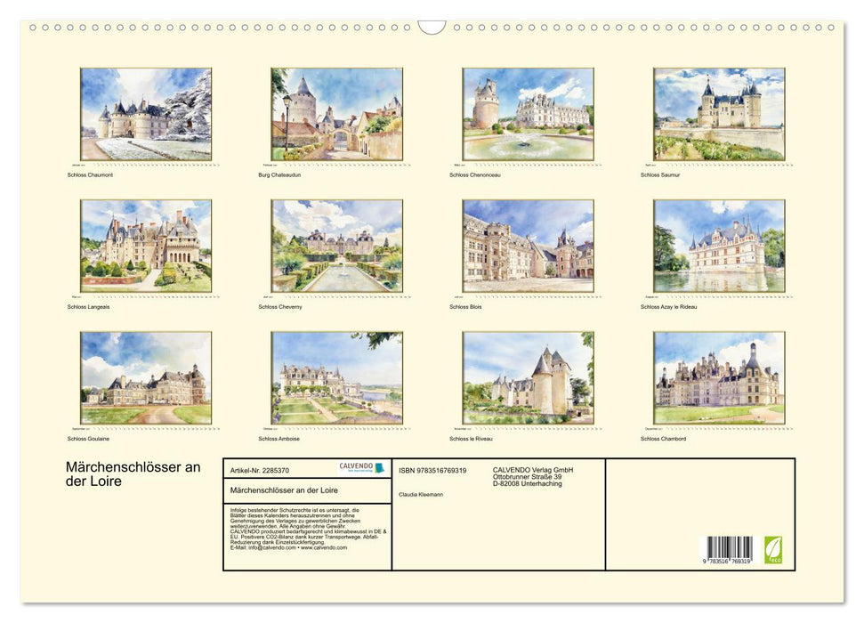 Märchenschlösser an der Loire (CALVENDO Wandkalender 2027)