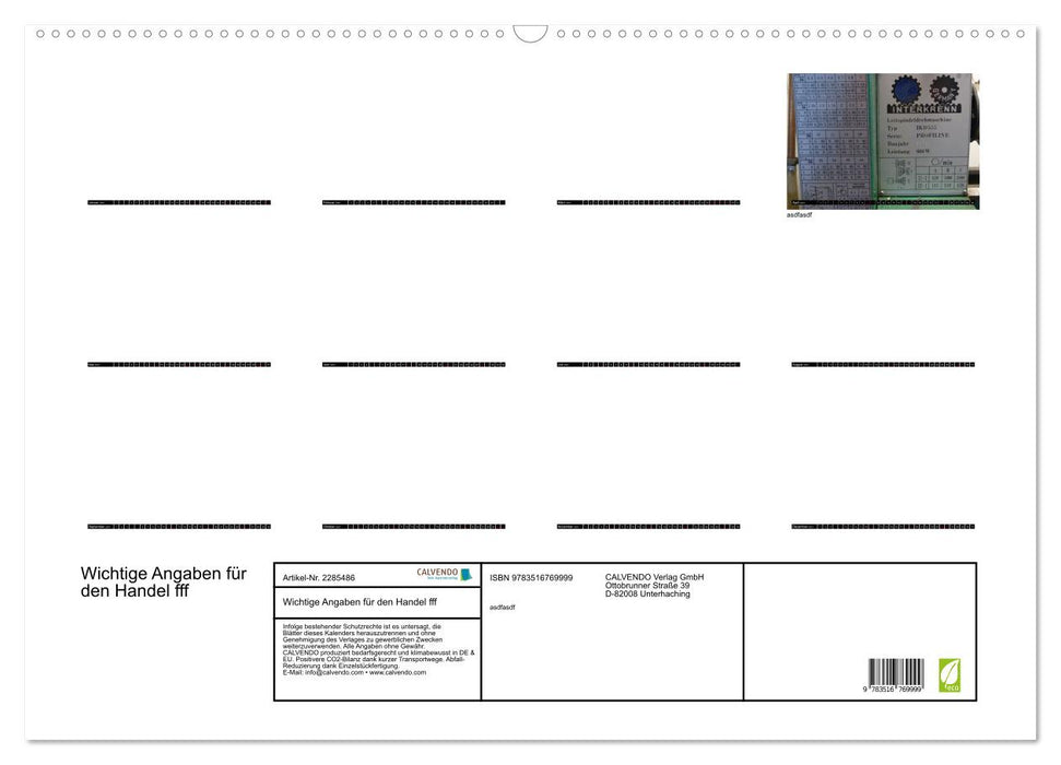 Wichtige Angaben für den Handel fff (CALVENDO Wandkalender 2027)
