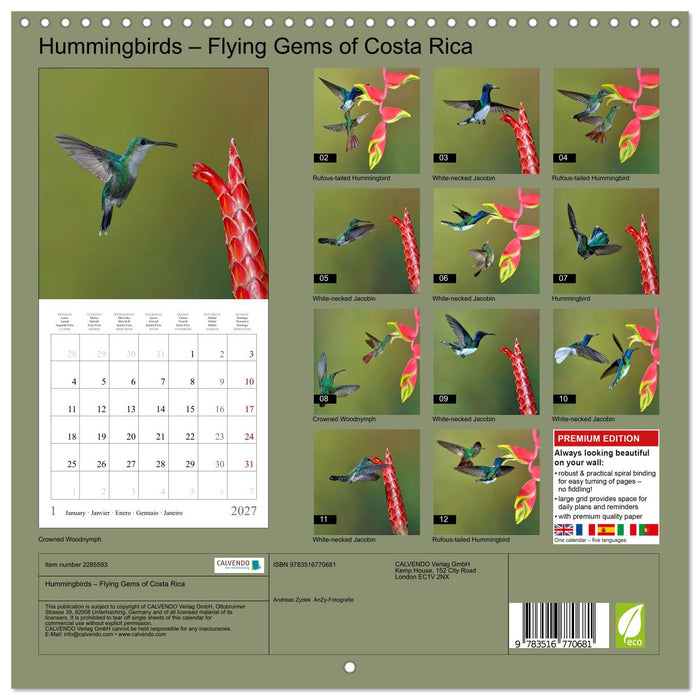 Hummingbirds – Flying Gems of Costa Rica (CALVENDO Monthly Calendar 2027)