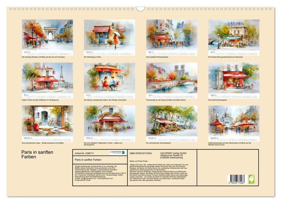 Paris in sanften Farben (CALVENDO Wandkalender 2027)