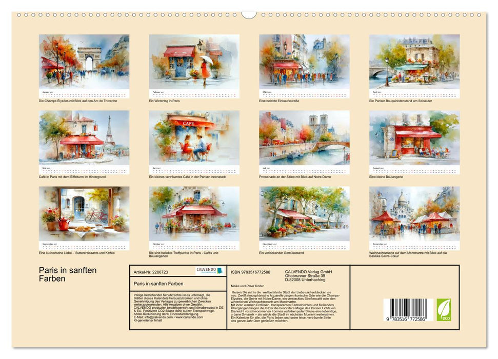 Paris in sanften Farben (CALVENDO Premium Wandkalender 2027)