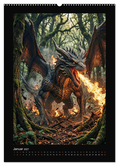 Drachen - Magische Herrscher, Dark‑Fantasy Wandkalender (CALVENDO Premium Wandkalender 2027)
