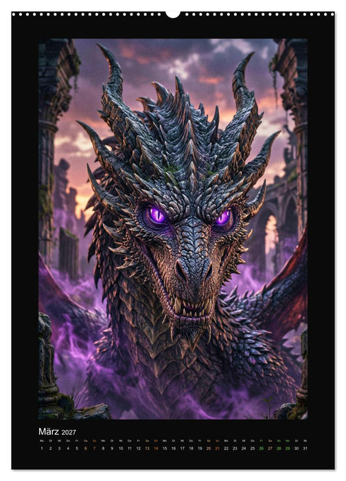 Drachen - Magische Herrscher, Dark‑Fantasy Wandkalender (CALVENDO Premium Wandkalender 2027)