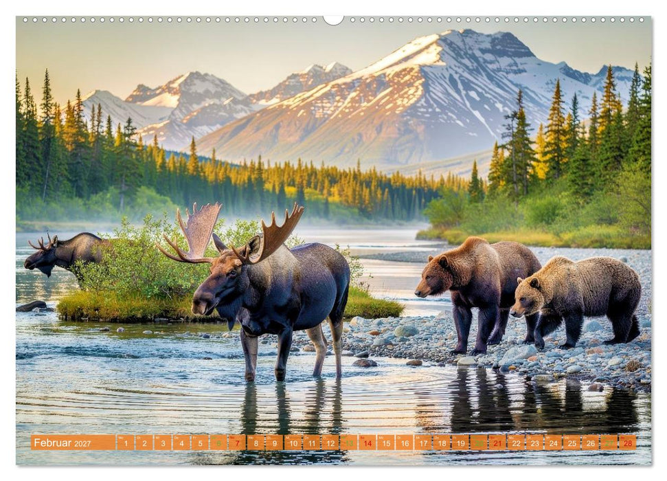 Elche und Bären in Alaska (CALVENDO Premium Wandkalender 2027)