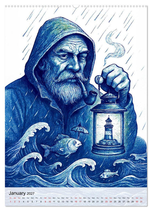 Salt in Their Veins - Illustrated portraits of seafarers and coastal life (CALVENDO Monthly Calendar 2027)