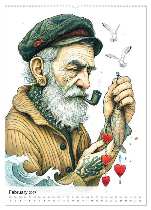 Salt in Their Veins - Illustrated portraits of seafarers and coastal life (CALVENDO Monthly Calendar 2027)