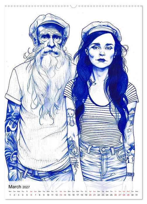 Salt in Their Veins - Illustrated portraits of seafarers and coastal life (CALVENDO Monthly Calendar 2027)