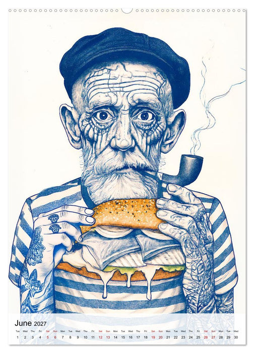 Salt in Their Veins - Illustrated portraits of seafarers and coastal life (CALVENDO Monthly Calendar 2027)