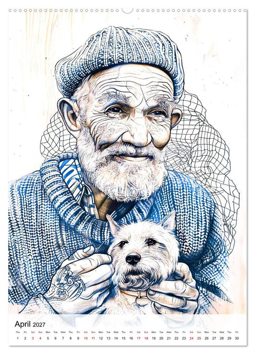 Salt in Their Veins - Illustrated portraits of seafarers and coastal life (CALVENDO Premium-Calendar 2027)
